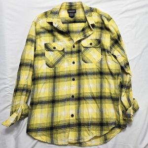 Burton Brighton Flannel Shirt Yellow Black Plaid Organic Cotton Small S